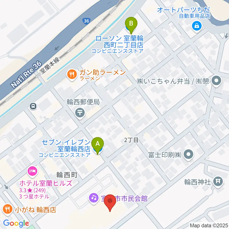 わにホール室蘭市市民会館周辺のコンビニエンスストア一覧地図