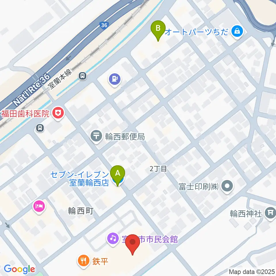わにホール室蘭市市民会館周辺のコンビニエンスストア一覧地図
