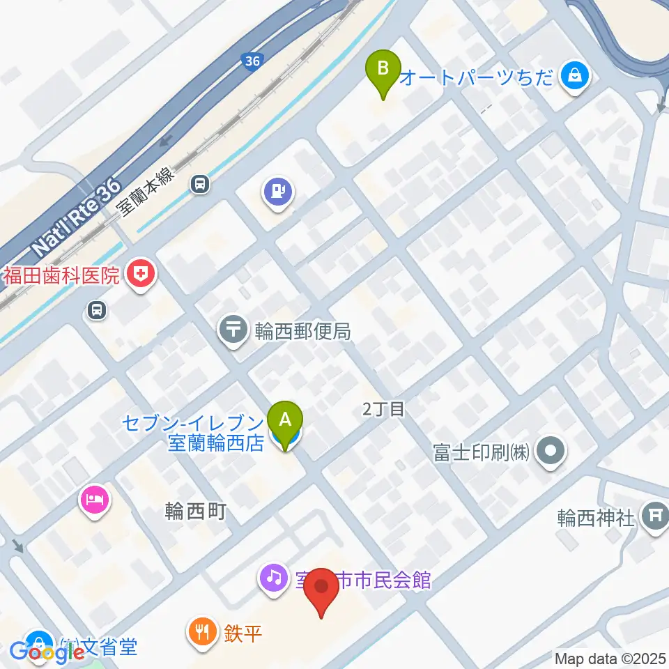 わにホール室蘭市市民会館周辺のコンビニエンスストア一覧地図