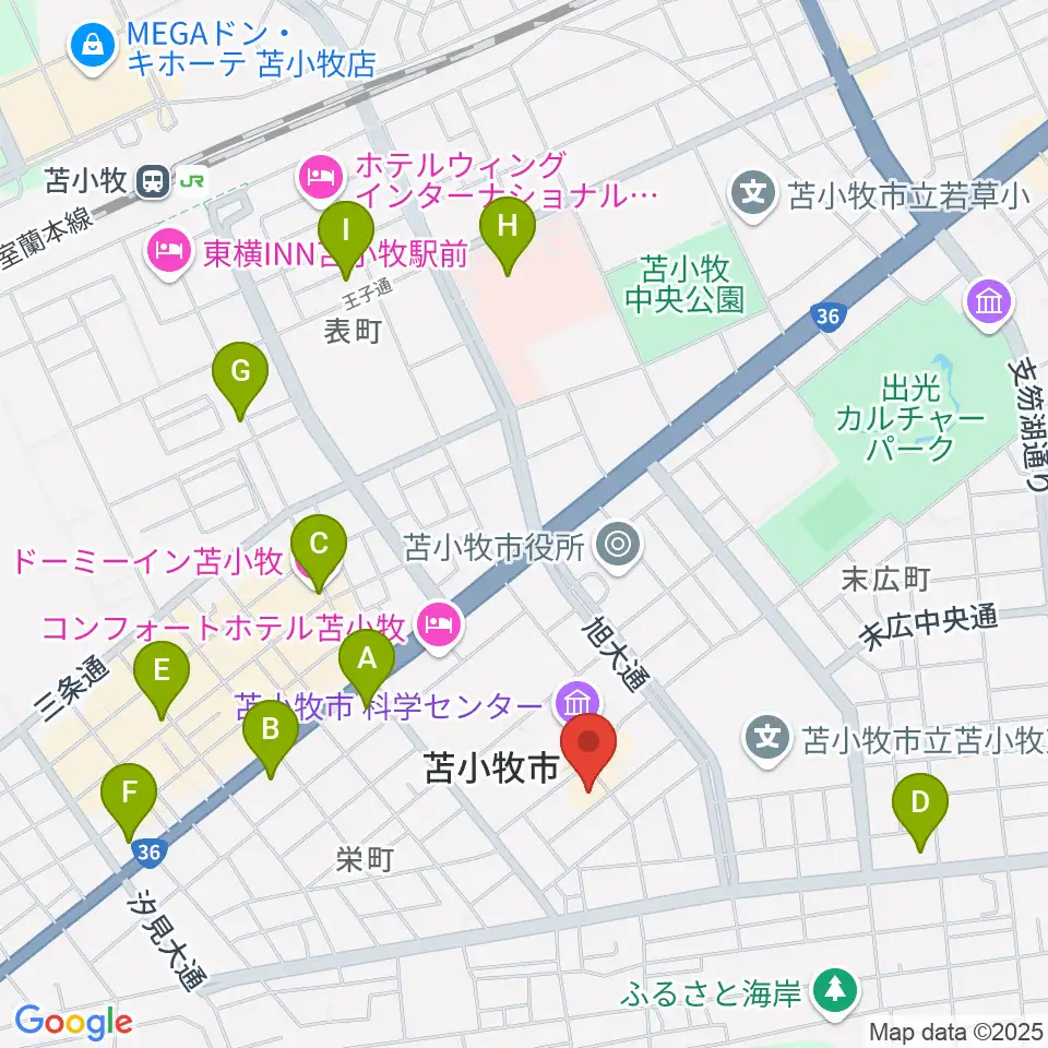 苫小牧市文化会館周辺のコンビニエンスストア一覧地図