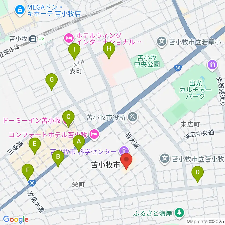 苫小牧市文化会館周辺のコンビニエンスストア一覧地図