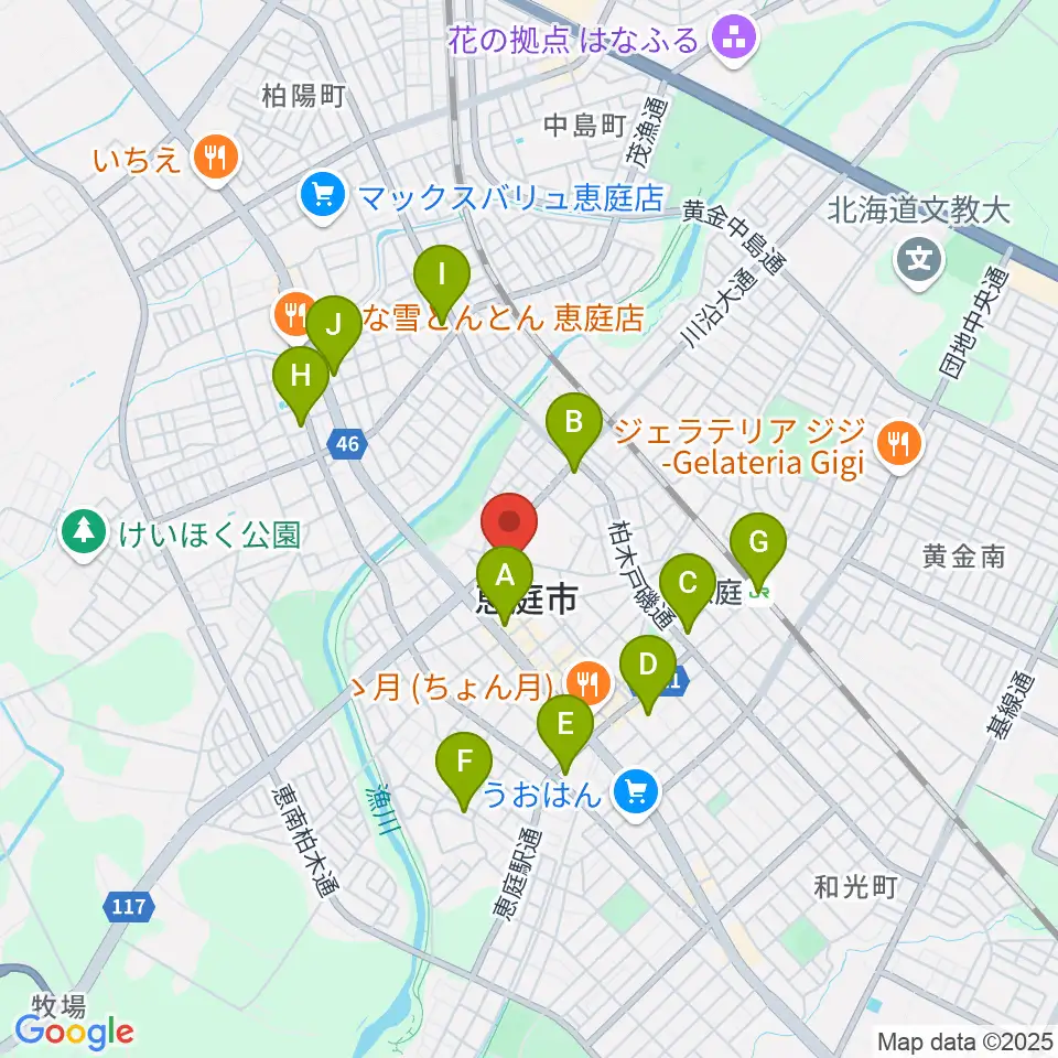 恵庭市民会館周辺のコンビニエンスストア一覧地図
