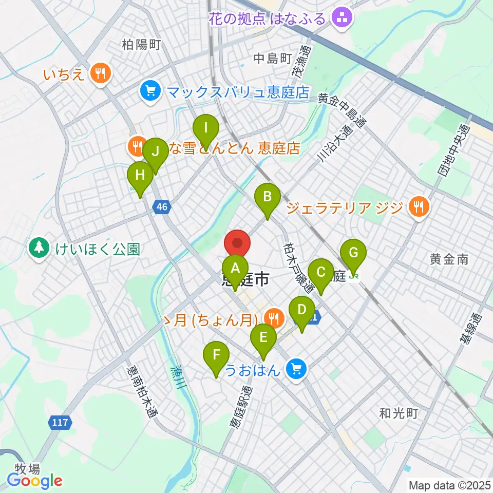 恵庭市民会館周辺のコンビニエンスストア一覧地図