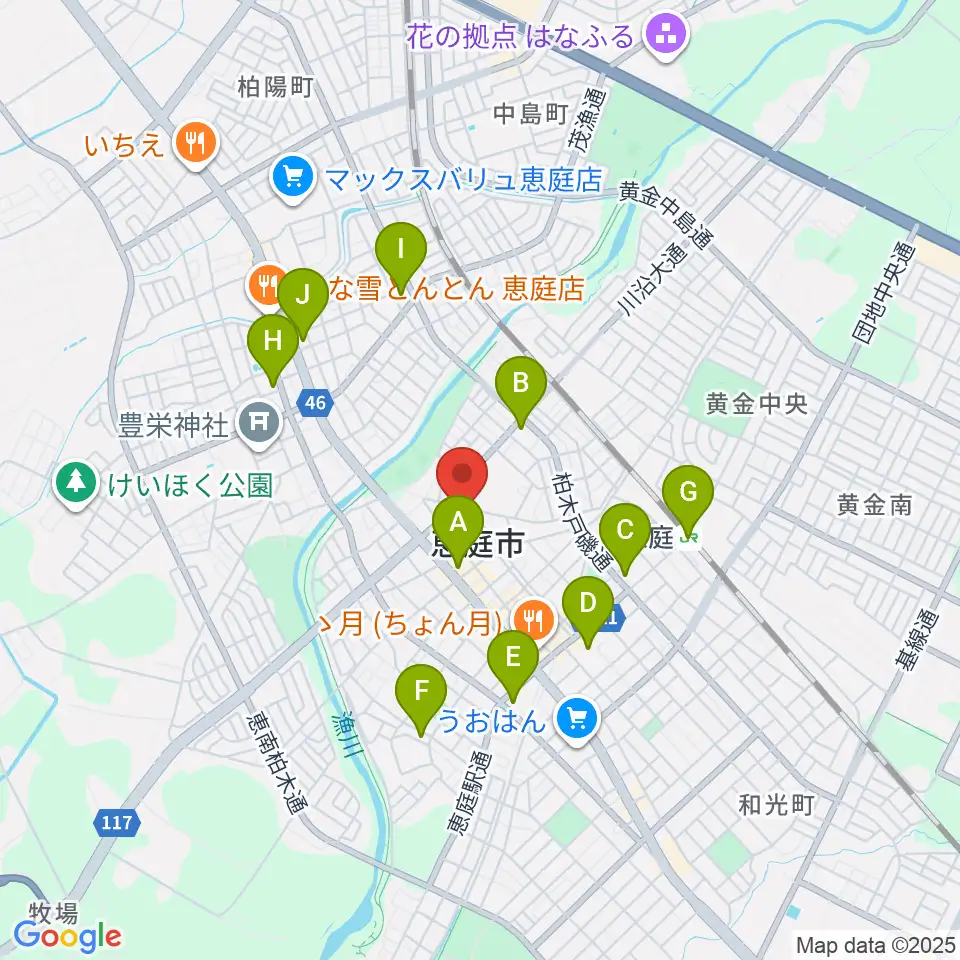 恵庭市民会館周辺のコンビニエンスストア一覧地図