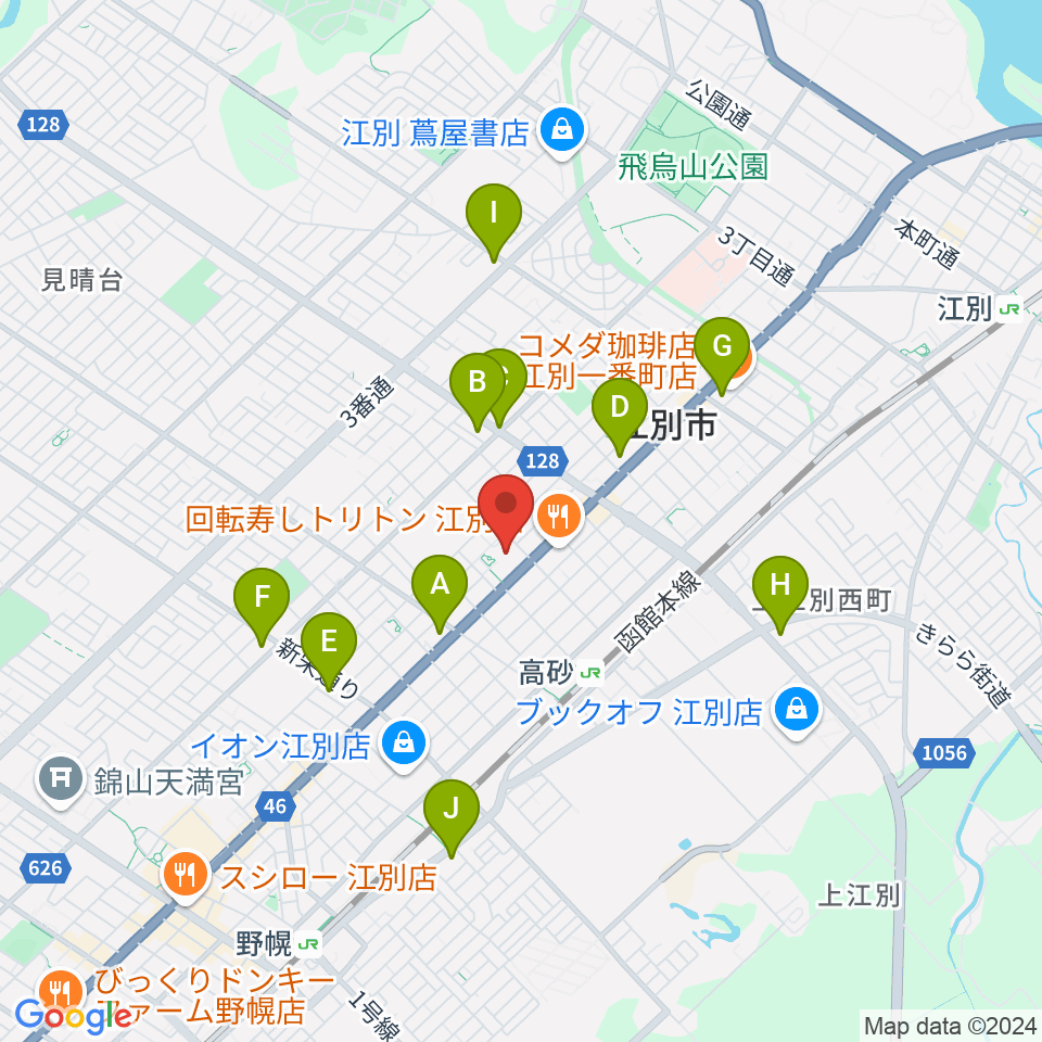 江別市民会館周辺のコンビニエンスストア一覧地図