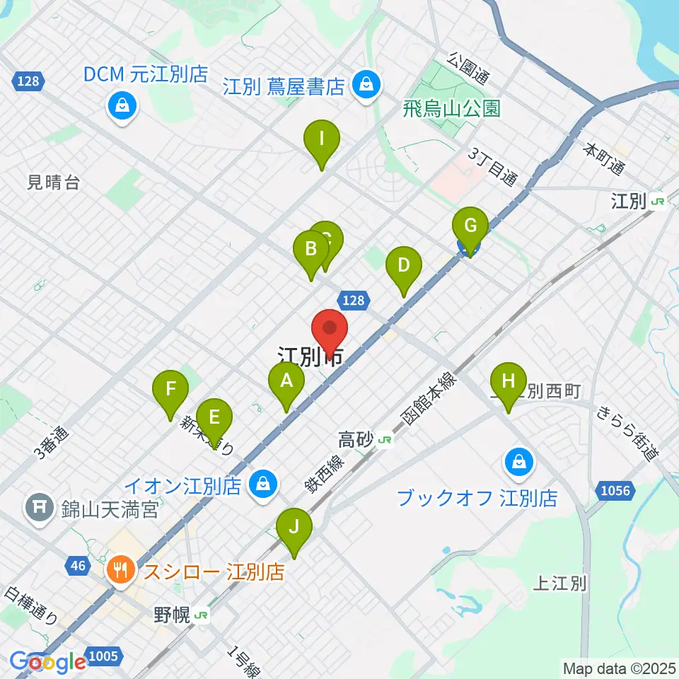 江別市民会館周辺のコンビニエンスストア一覧地図