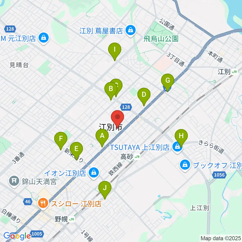 江別市民会館周辺のコンビニエンスストア一覧地図