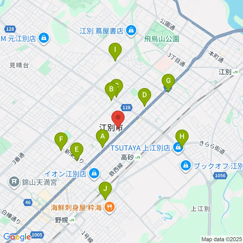 江別市民会館周辺のコンビニエンスストア一覧地図