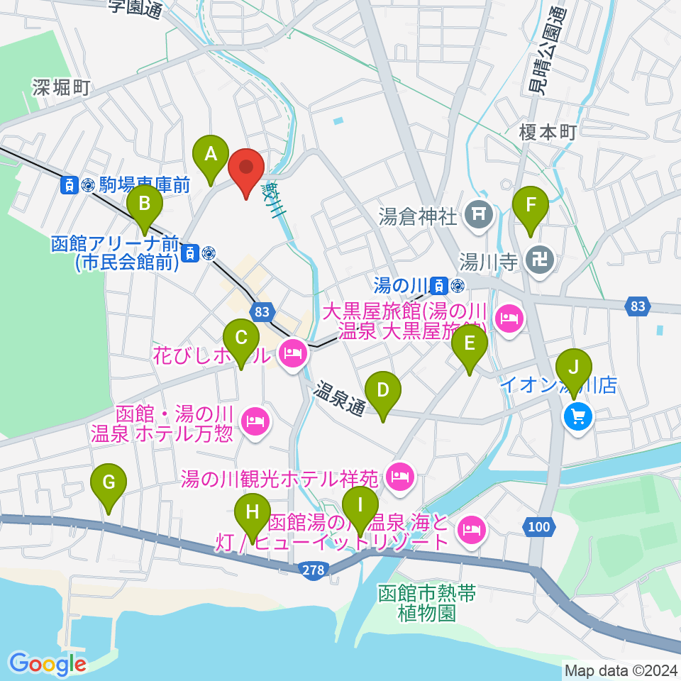 函館市民会館周辺のコンビニエンスストア一覧地図