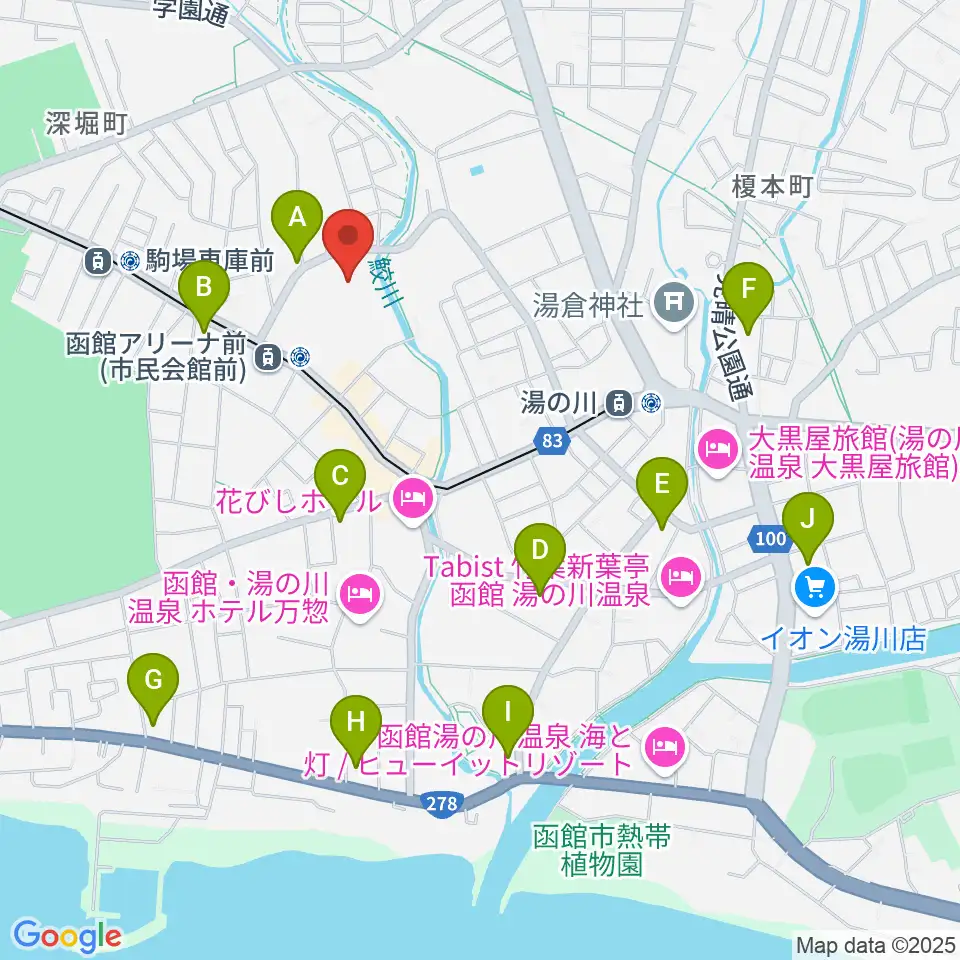 函館市民会館周辺のコンビニエンスストア一覧地図