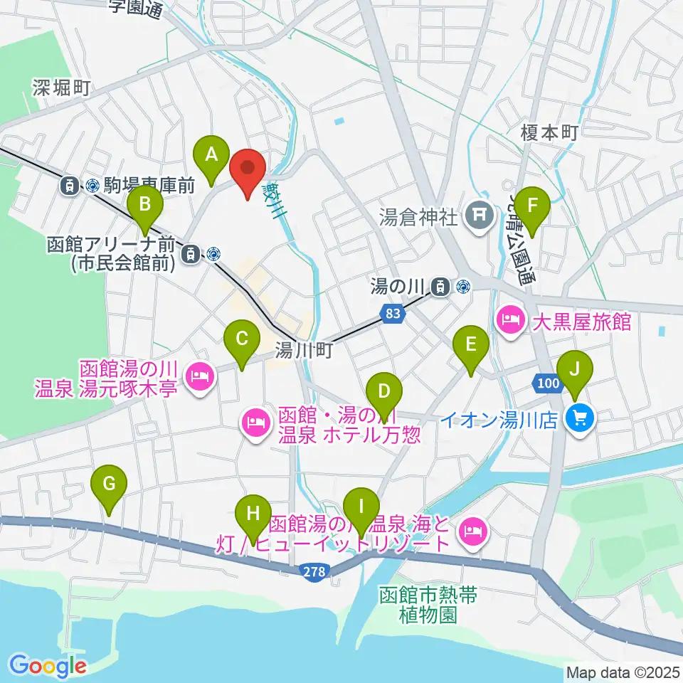 函館市民会館周辺のコンビニエンスストア一覧地図