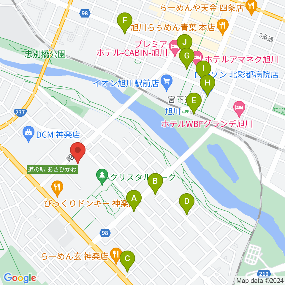 旭川市大雪クリスタルホール周辺のコンビニエンスストア一覧地図