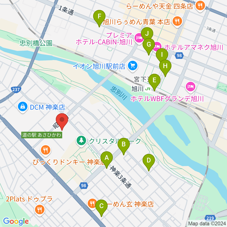 旭川市大雪クリスタルホール周辺のコンビニエンスストア一覧地図