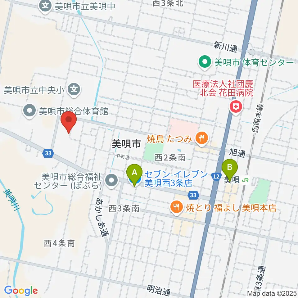 美唄市民会館周辺のコンビニエンスストア一覧地図