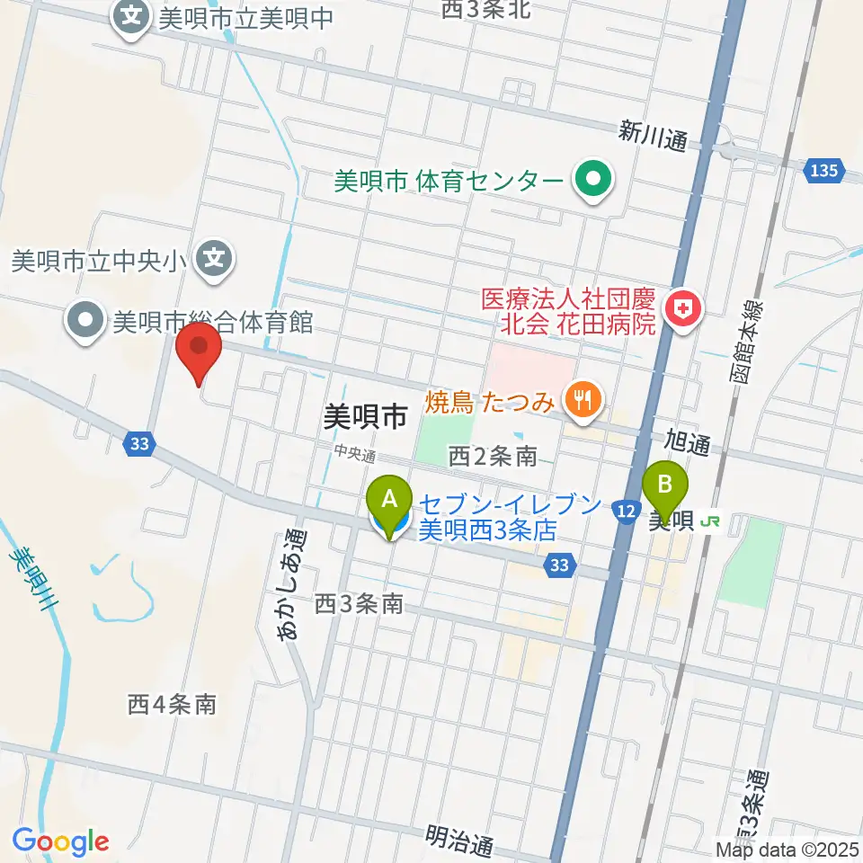 美唄市民会館周辺のコンビニエンスストア一覧地図