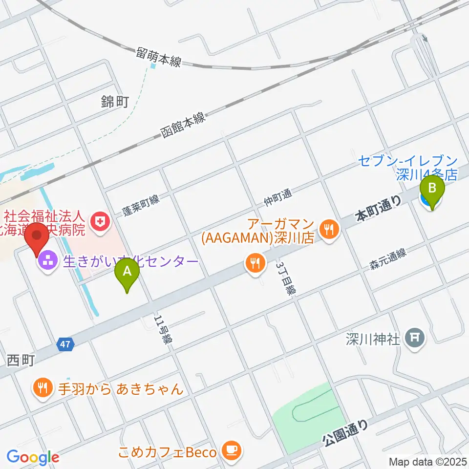 深川市生きがい文化センター周辺のコンビニエンスストア一覧地図