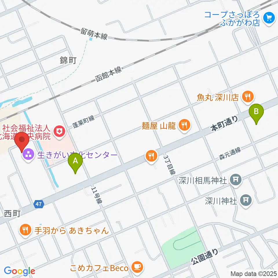 深川市生きがい文化センター周辺のコンビニエンスストア一覧地図