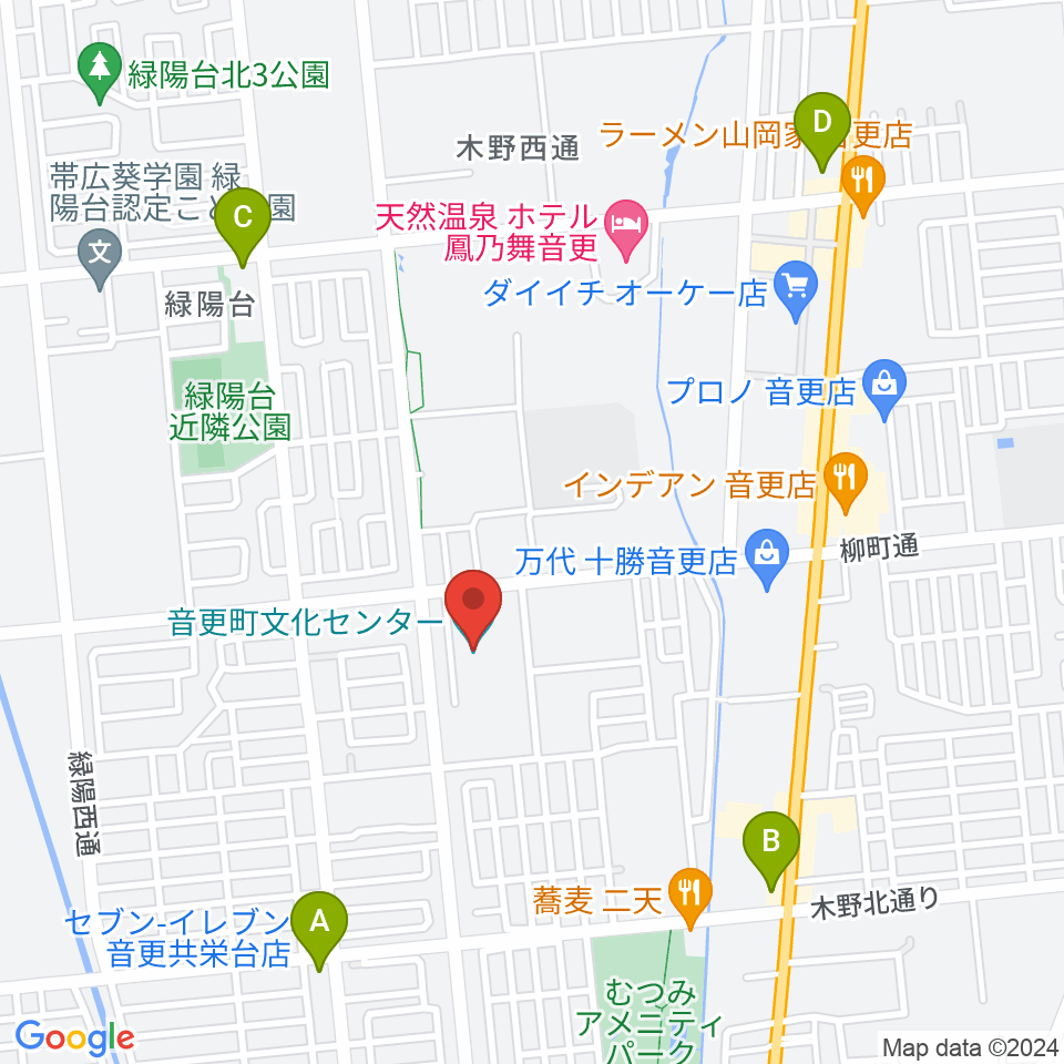 音更町文化センター周辺のコンビニエンスストア一覧地図