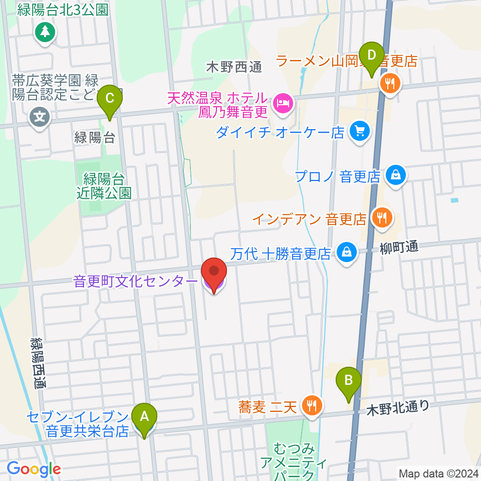 音更町文化センター周辺のコンビニエンスストア一覧地図