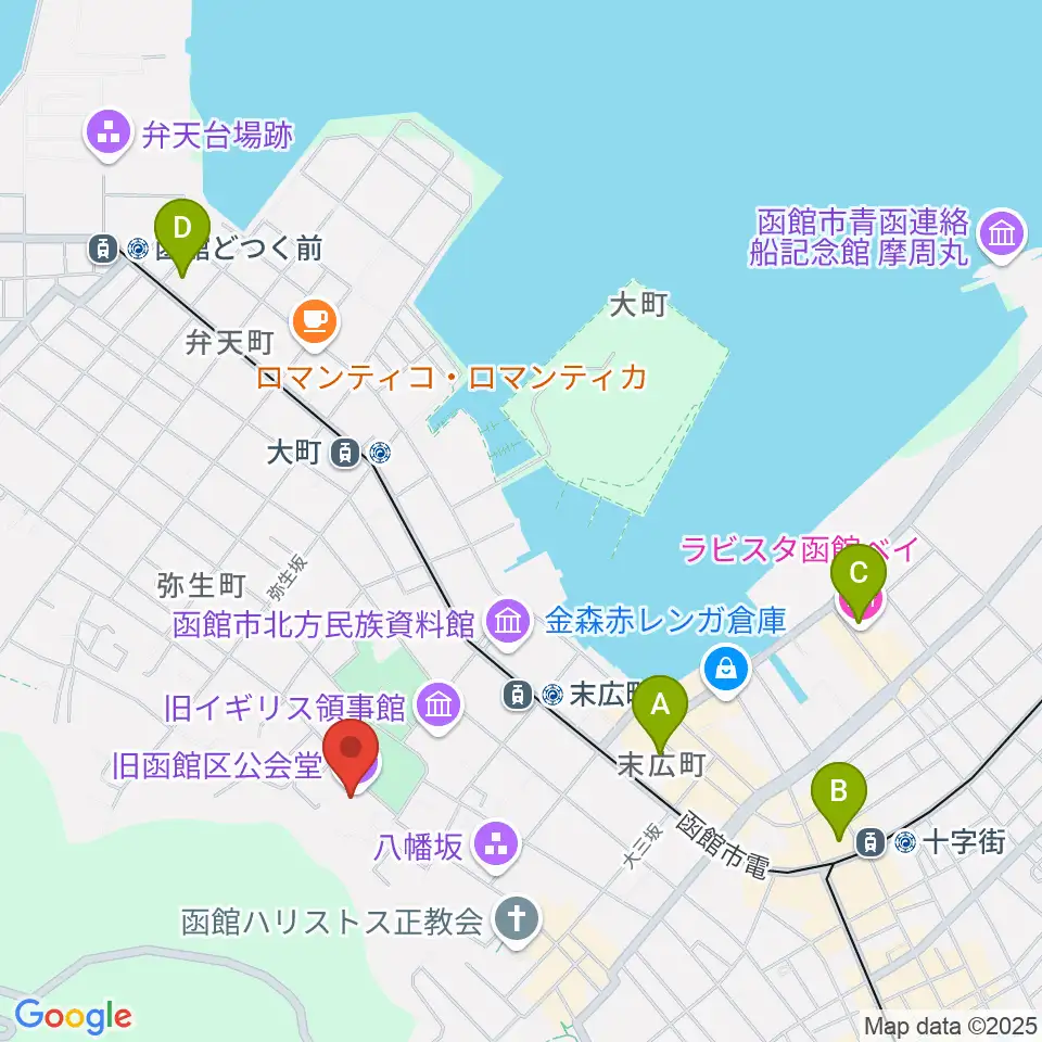 旧函館区公会堂周辺のコンビニエンスストア一覧地図
