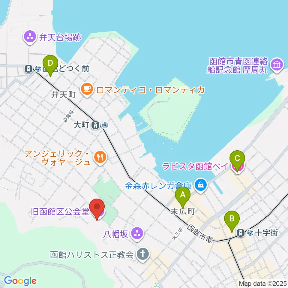 旧函館区公会堂周辺のコンビニエンスストア一覧地図