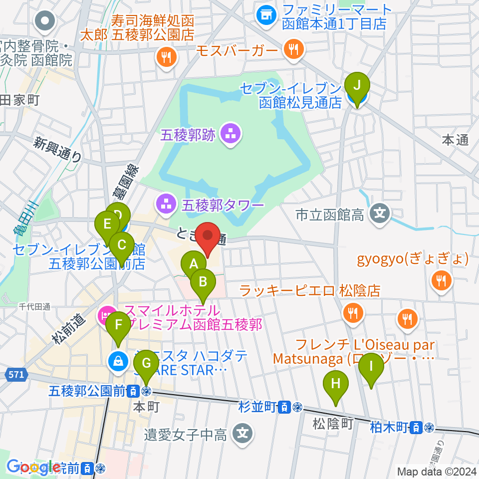 函館市芸術ホール ハーモニー五稜郭周辺のコンビニエンスストア一覧地図