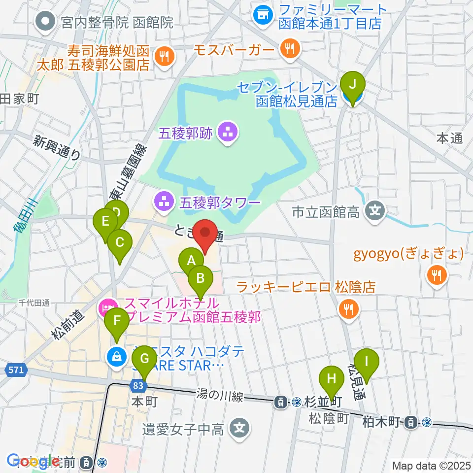 函館市芸術ホール ハーモニー五稜郭周辺のコンビニエンスストア一覧地図