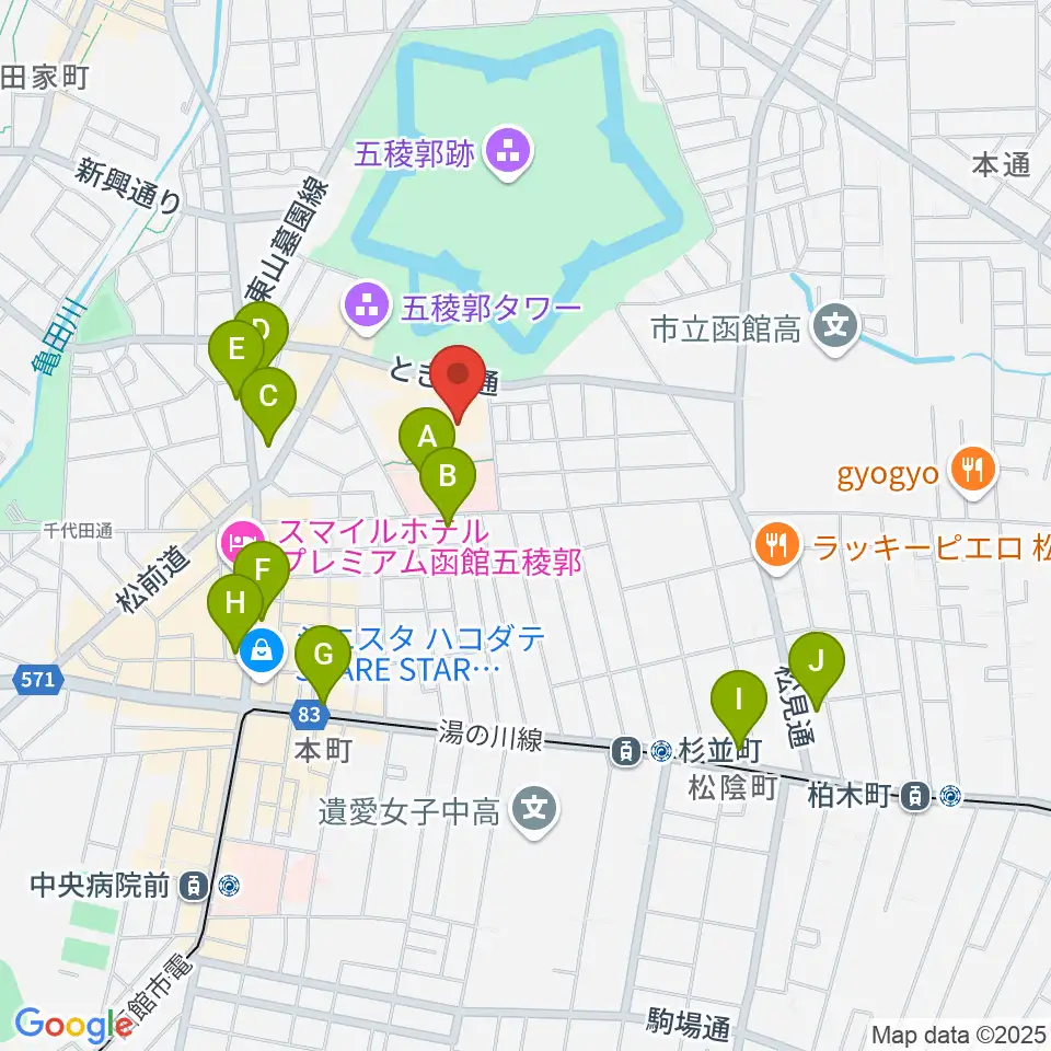 函館市芸術ホール ハーモニー五稜郭周辺のコンビニエンスストア一覧地図