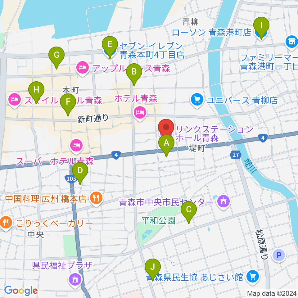 リンクステーションホール青森周辺のコンビニエンスストア一覧地図