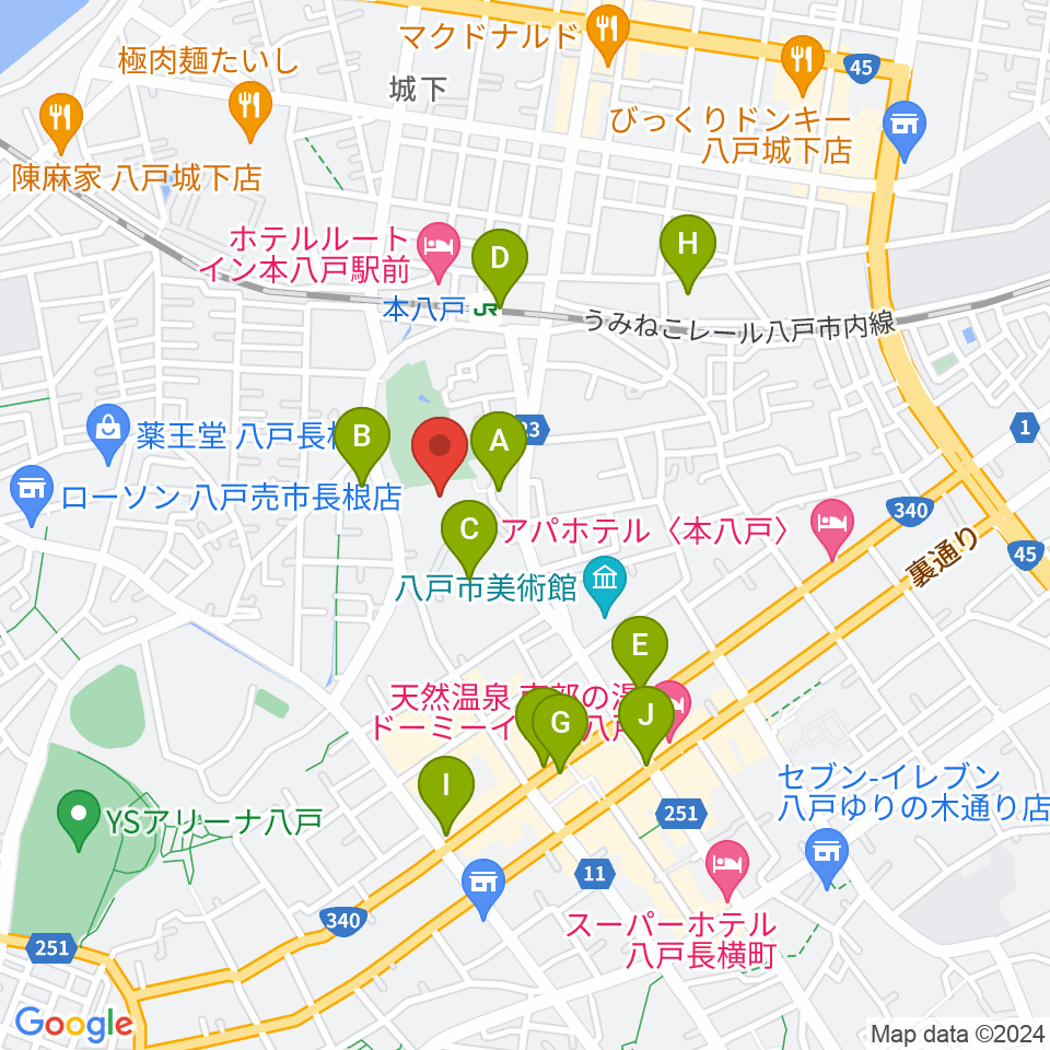 八戸市公会堂周辺のコンビニエンスストア一覧地図