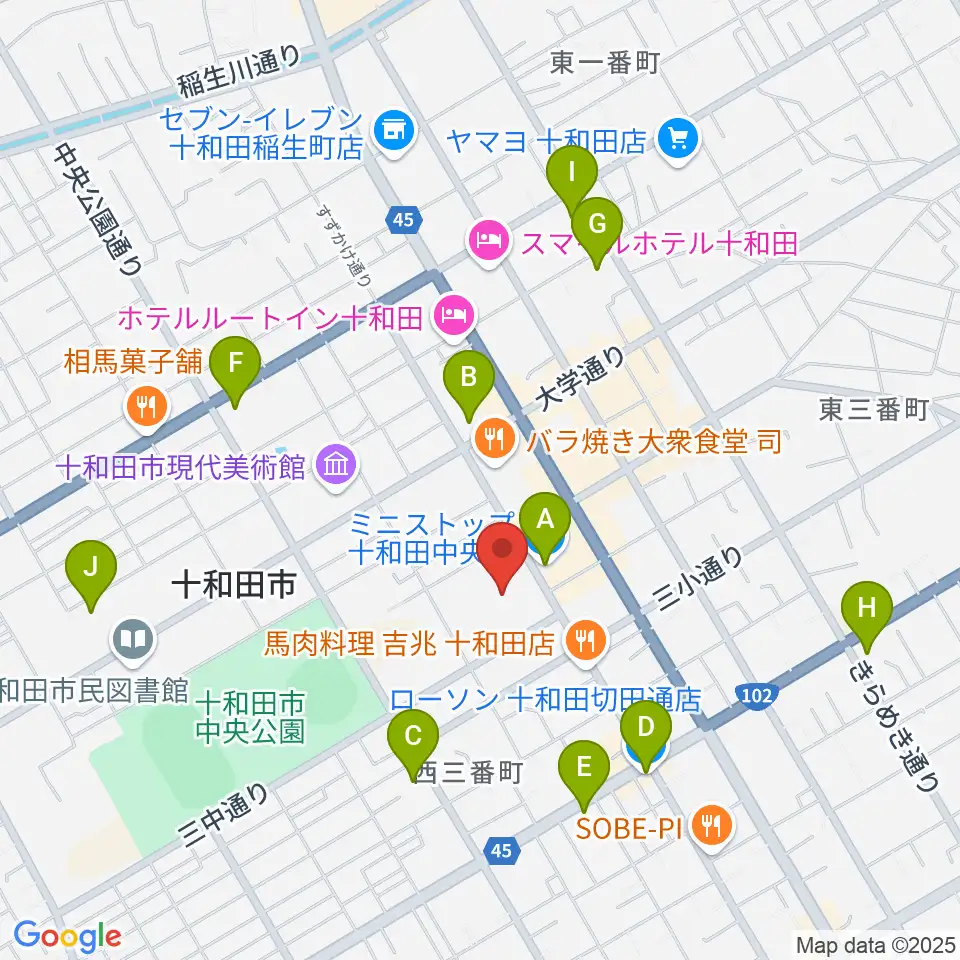 十和田市民文化センター周辺のコンビニエンスストア一覧地図