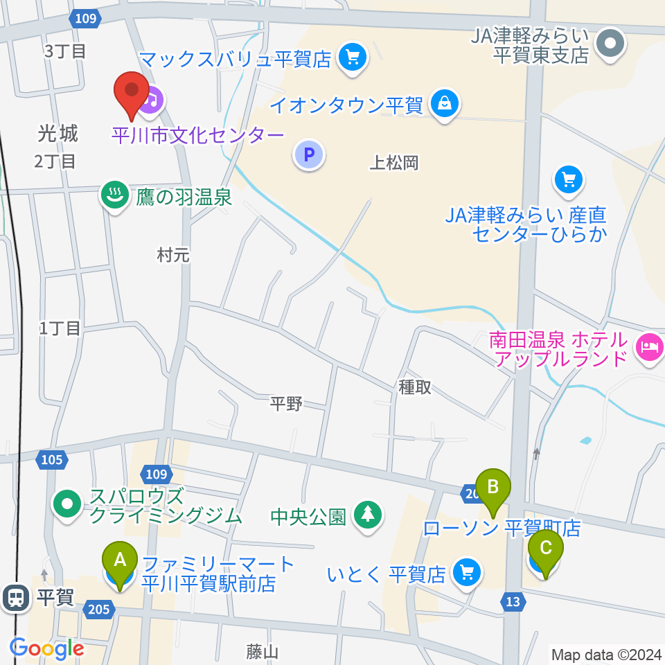 平川市文化センター周辺のコンビニエンスストア一覧地図