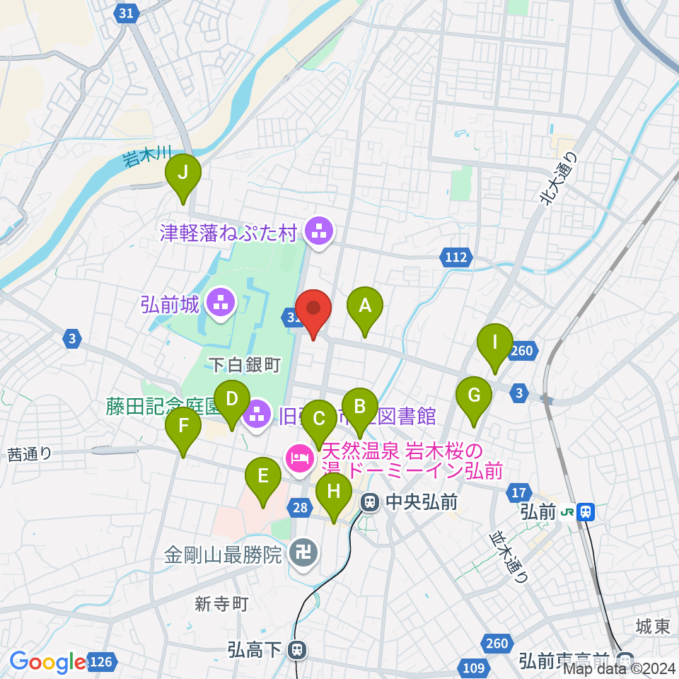 弘前文化センター周辺のコンビニエンスストア一覧地図