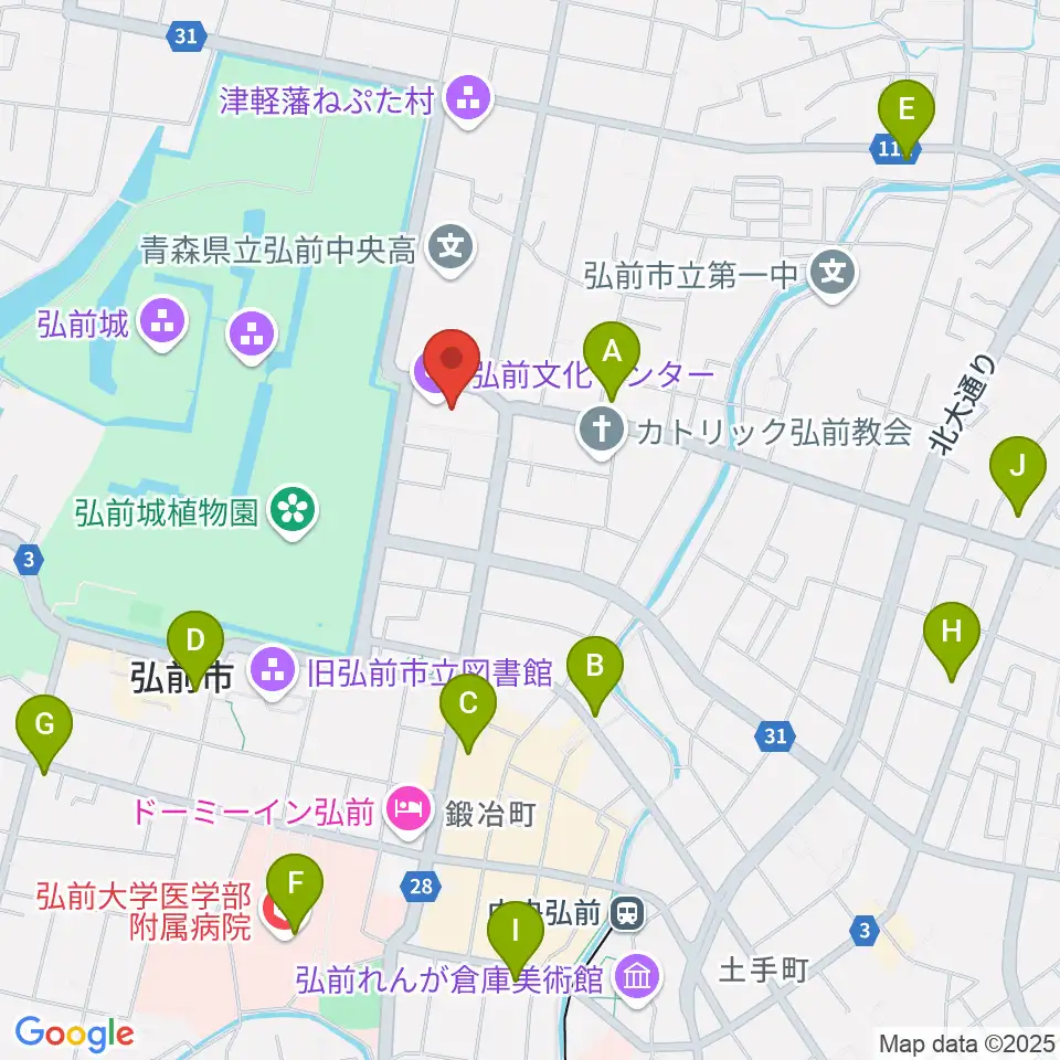 弘前文化センター周辺のコンビニエンスストア一覧地図