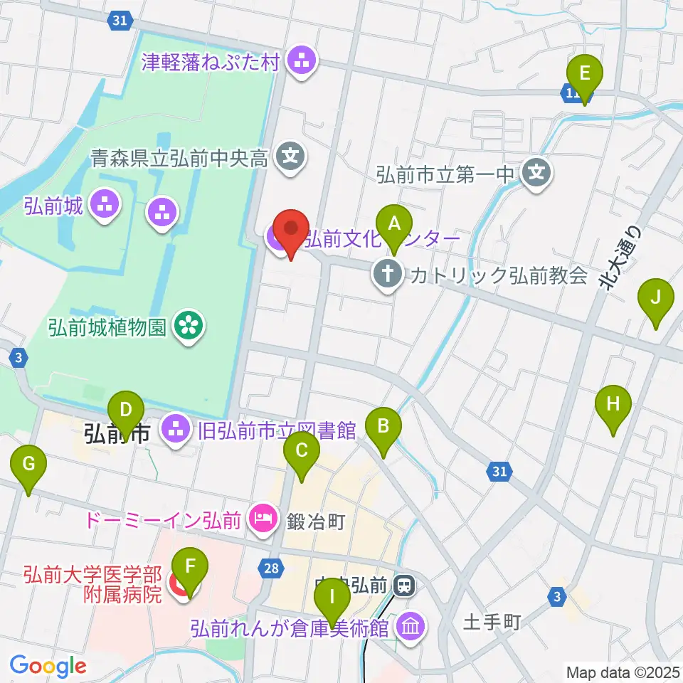 弘前文化センター周辺のコンビニエンスストア一覧地図