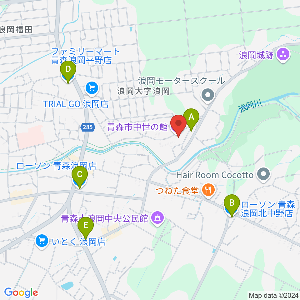 青森市中世の館周辺のコンビニエンスストア一覧地図