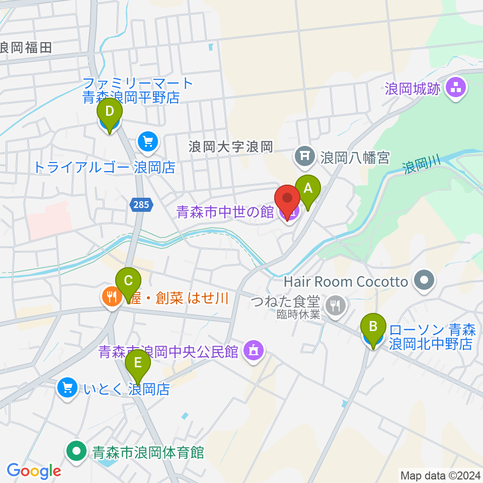 青森市中世の館周辺のコンビニエンスストア一覧地図