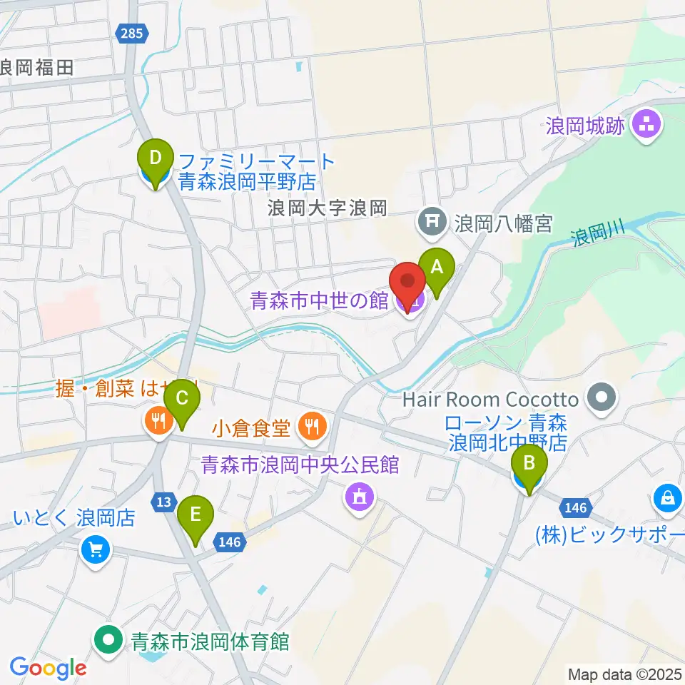 青森市中世の館周辺のコンビニエンスストア一覧地図