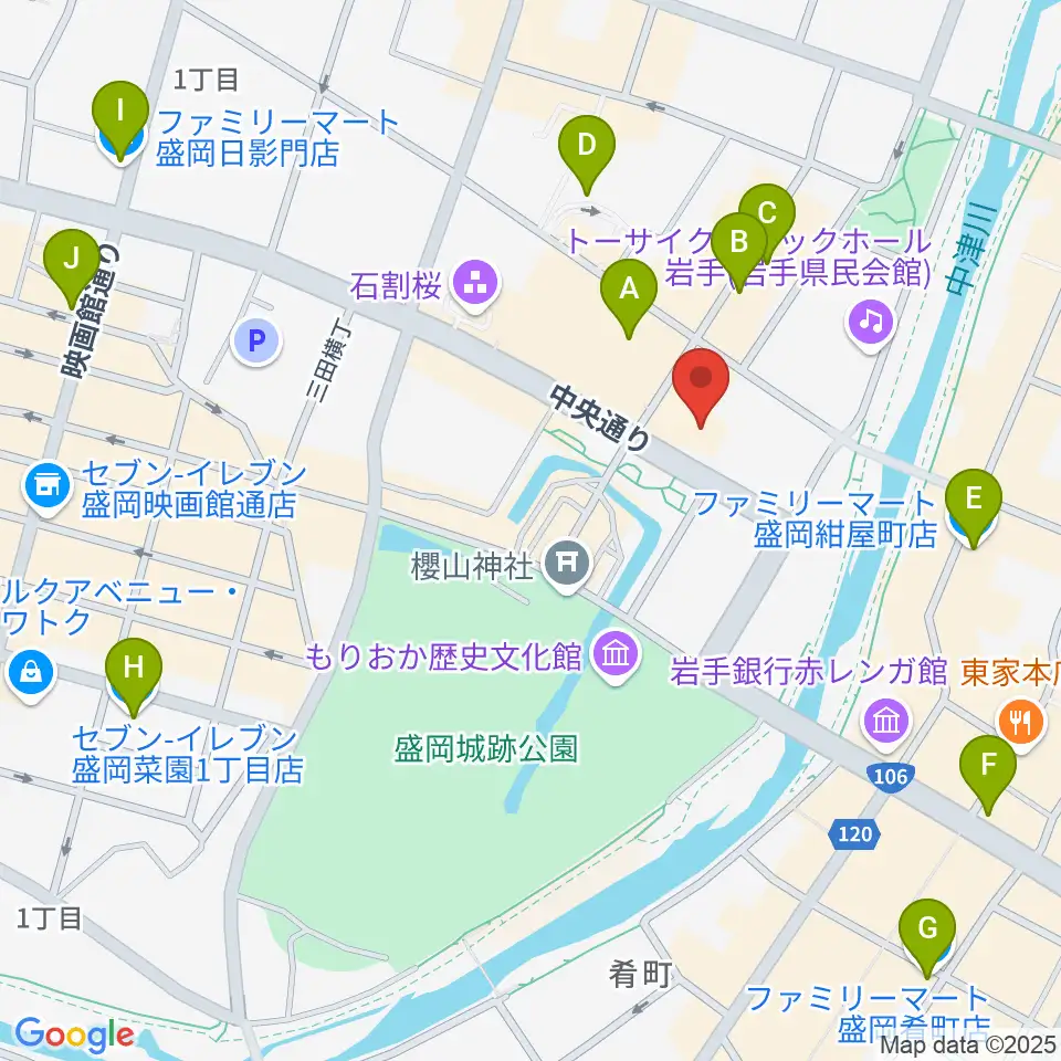 岩手県公会堂周辺のコンビニエンスストア一覧地図