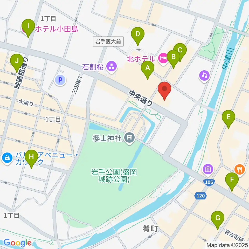 岩手県公会堂周辺のコンビニエンスストア一覧地図