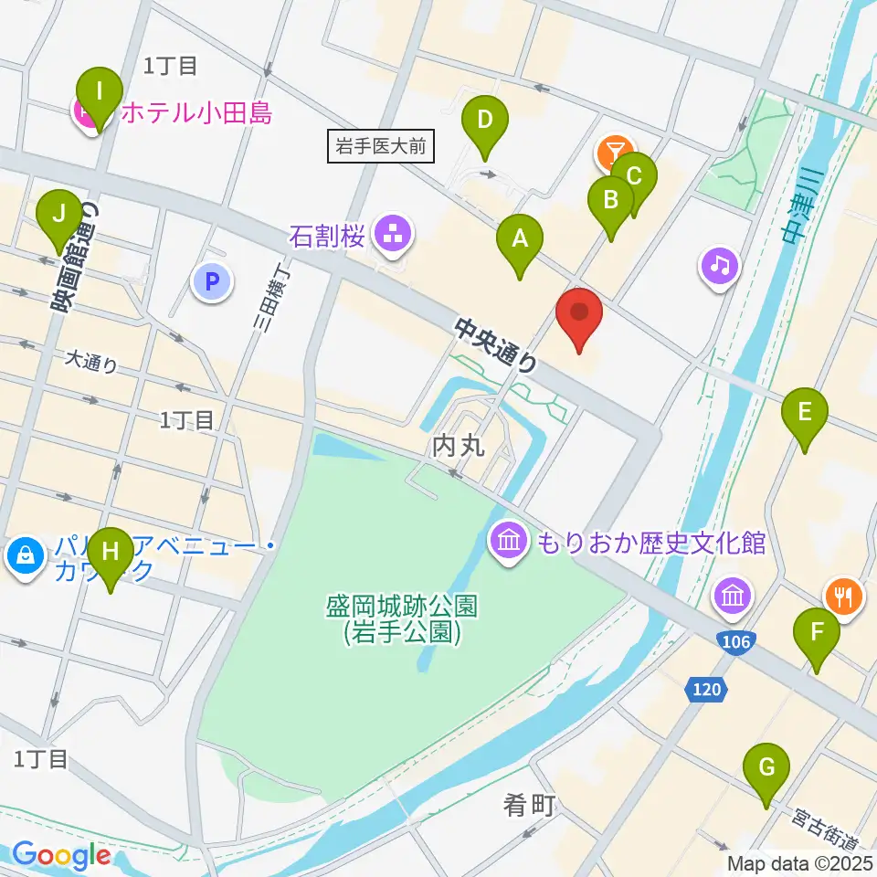 岩手県公会堂周辺のコンビニエンスストア一覧地図