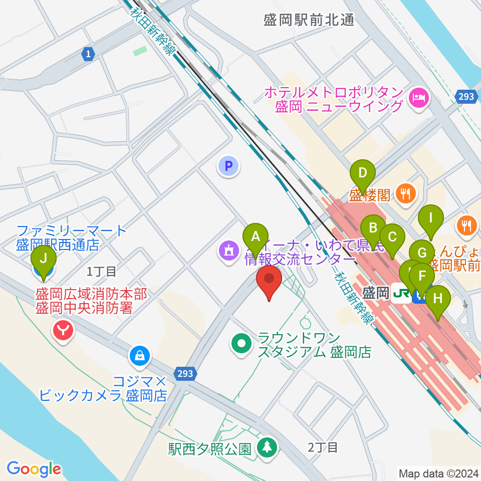 盛岡市民文化ホール周辺のコンビニエンスストア一覧地図