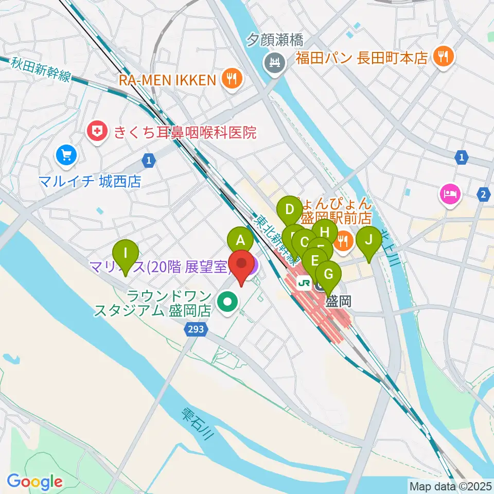 盛岡市民文化ホール周辺のコンビニエンスストア一覧地図