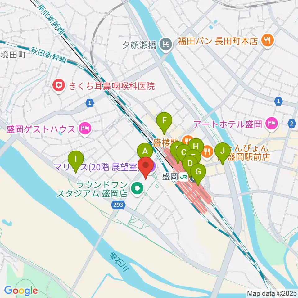 盛岡市民文化ホール周辺のコンビニエンスストア一覧地図