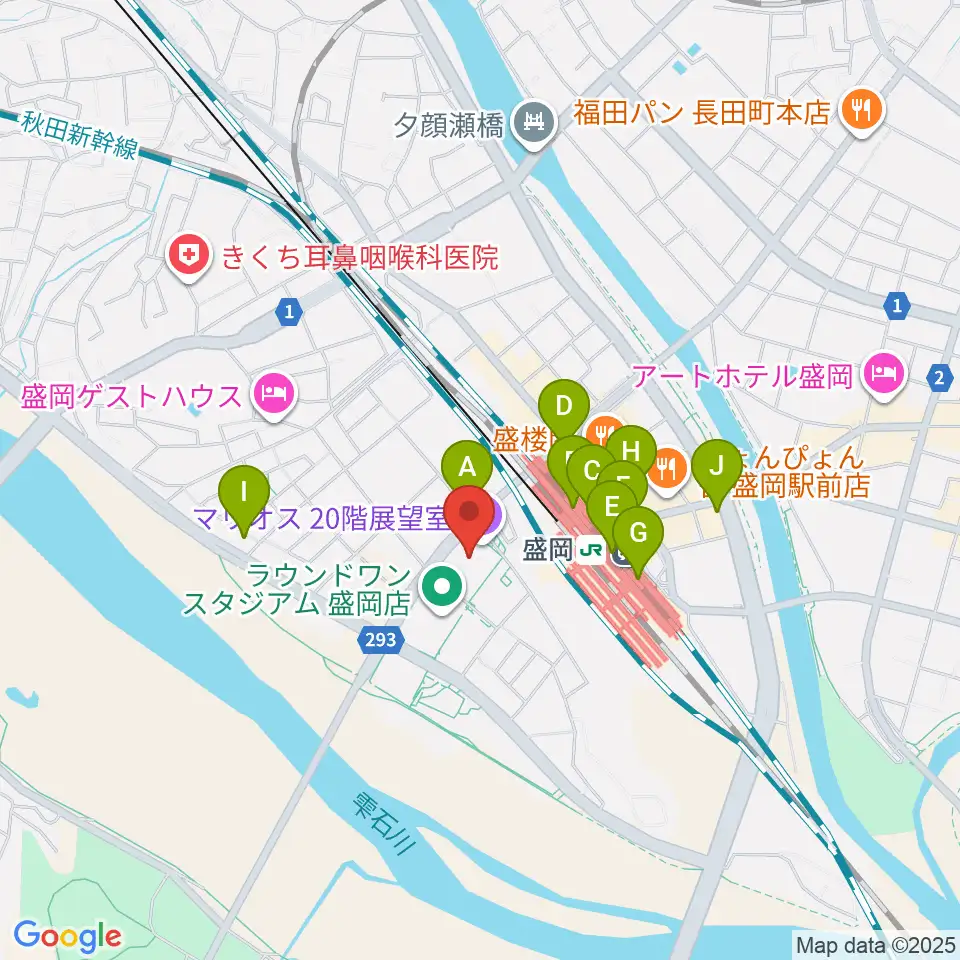 盛岡市民文化ホール周辺のコンビニエンスストア一覧地図