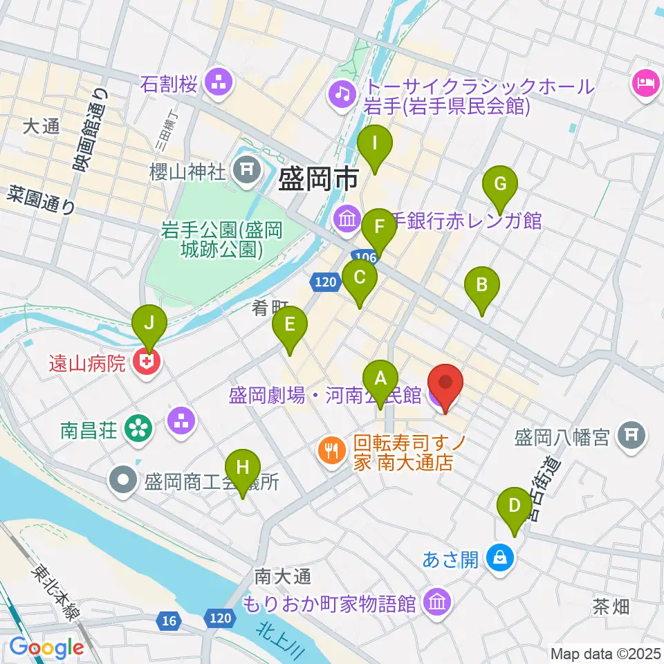 盛岡劇場・河南公民館周辺のコンビニエンスストア一覧地図
