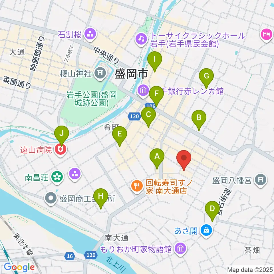 盛岡劇場・河南公民館周辺のコンビニエンスストア一覧地図