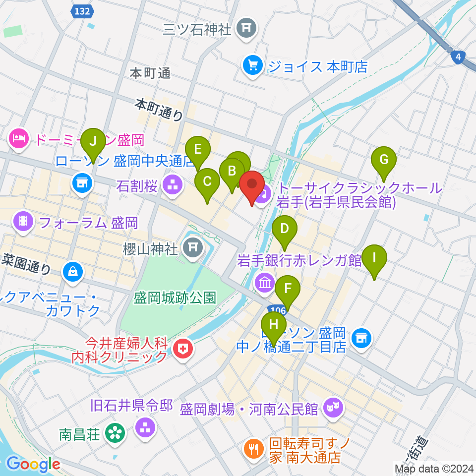 トーサイクラシックホール岩手周辺のコンビニエンスストア一覧地図