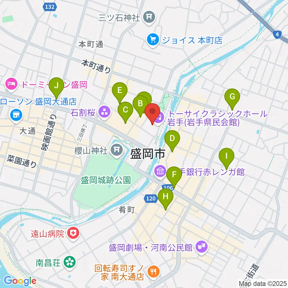 トーサイクラシックホール岩手周辺のコンビニエンスストア一覧地図