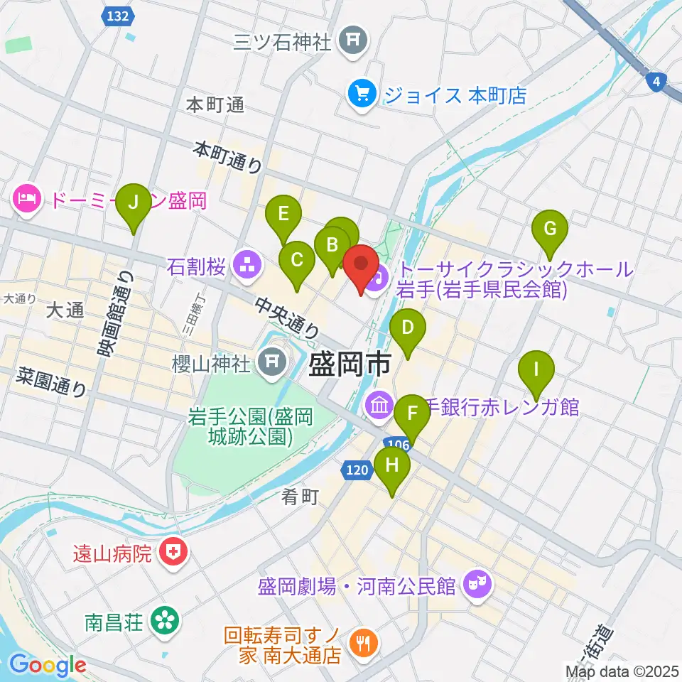 トーサイクラシックホール岩手周辺のコンビニエンスストア一覧地図